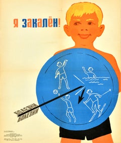 Original Vintage Health Propaganda Poster Cold Training Against Illness USSR