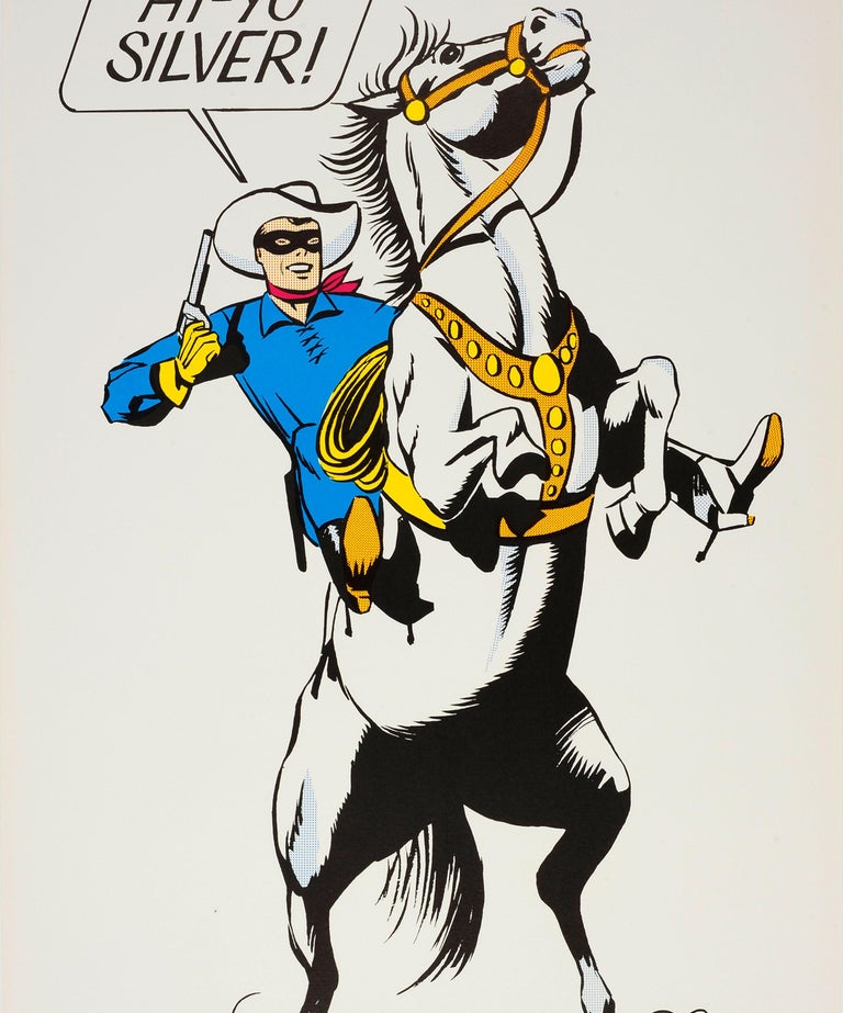 Original Vintage Hi-Yo Silver The Lone Ranger Poster Masked Comic Hero And Horse - Beige Print by Unknown