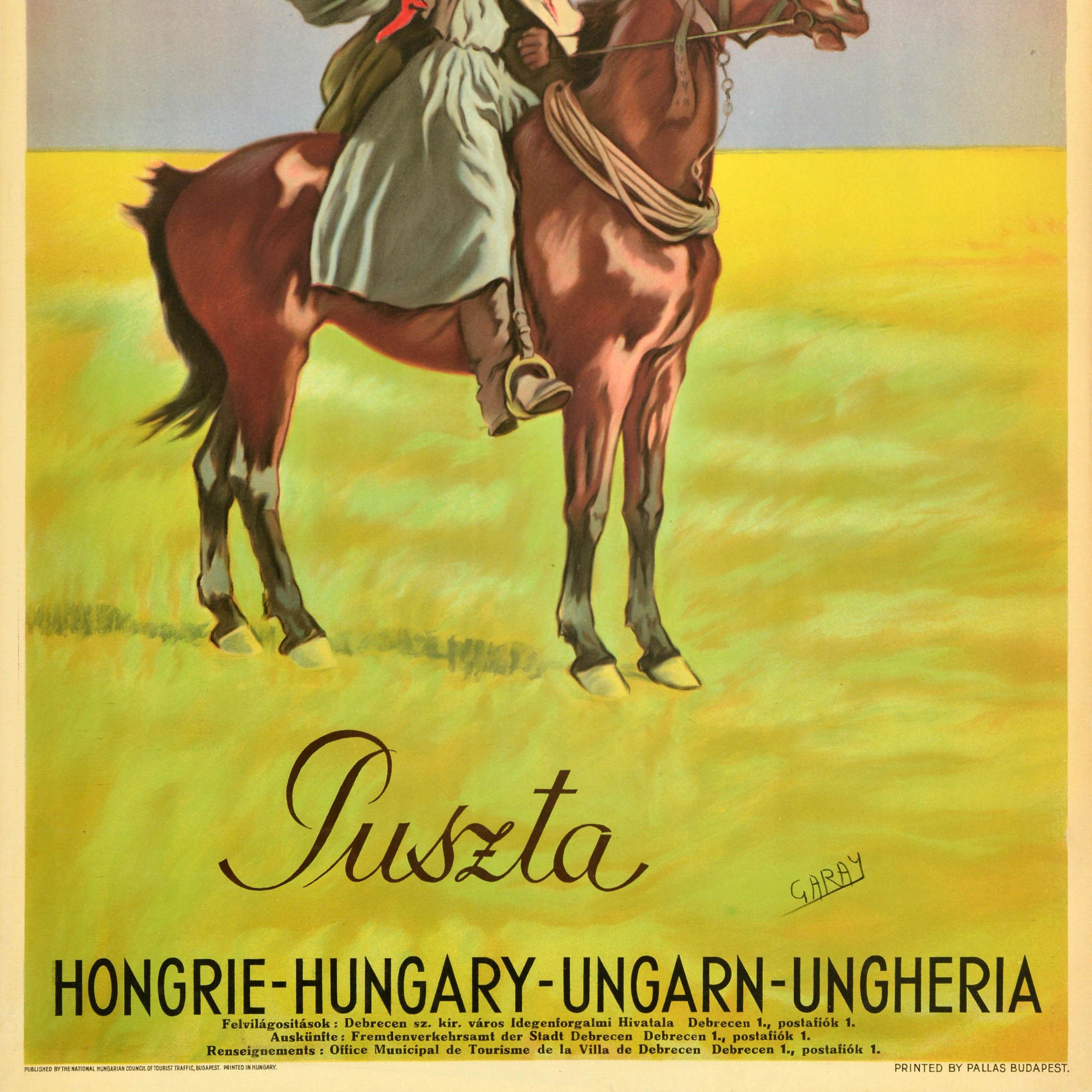Original Vintage Hungarian Travel Advertising Poster Puszta Hungary Steppe Garay For Sale 1