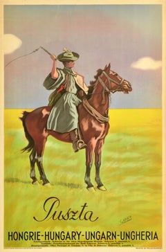 Affiche publicitaire originale de voyage hongroise Puszta Hungary Steppe Garay