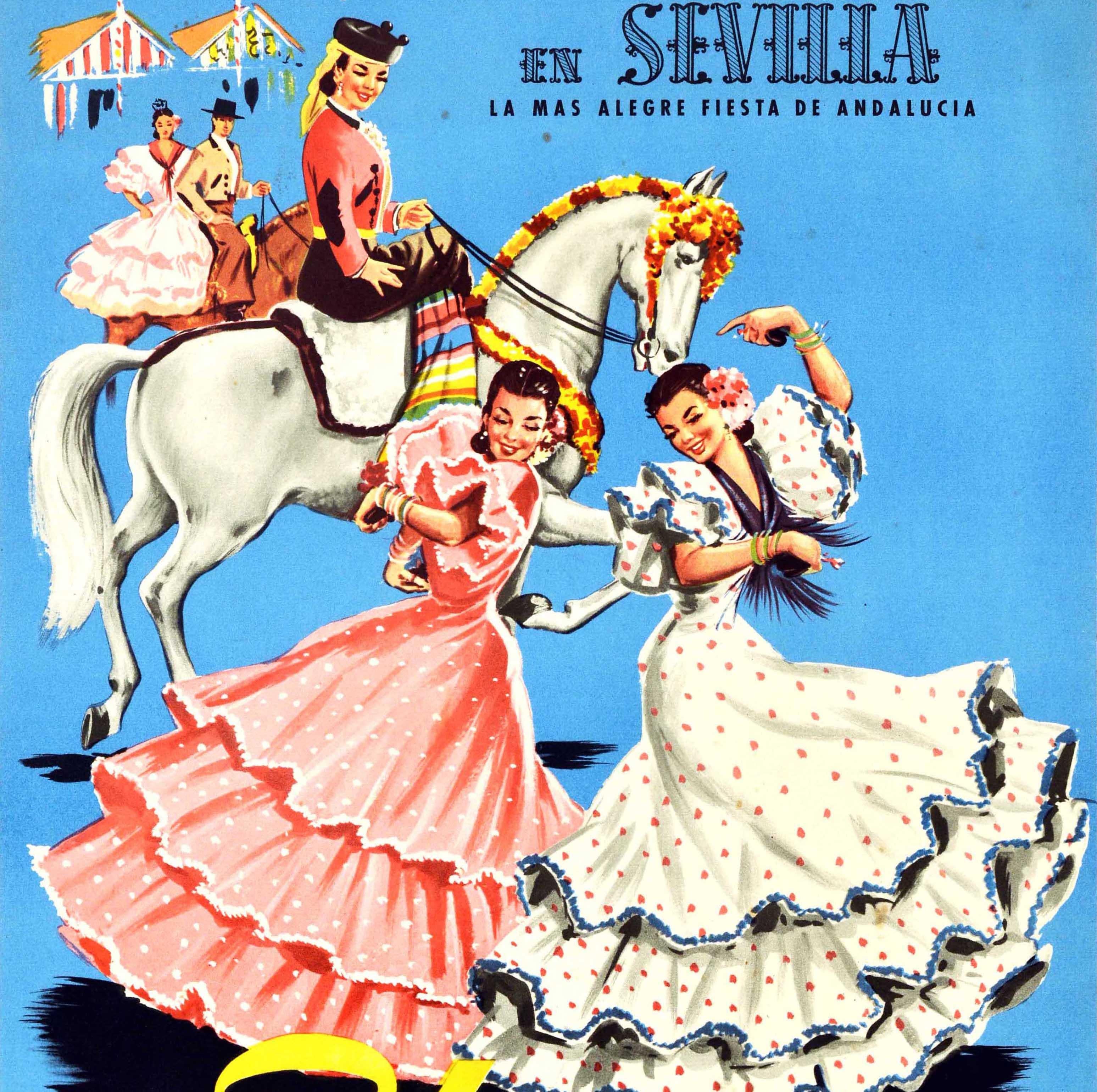 Original Vintage Iberia Airlines Travel Poster Fiera De Primavera Sevilla Spain - Print by Unknown