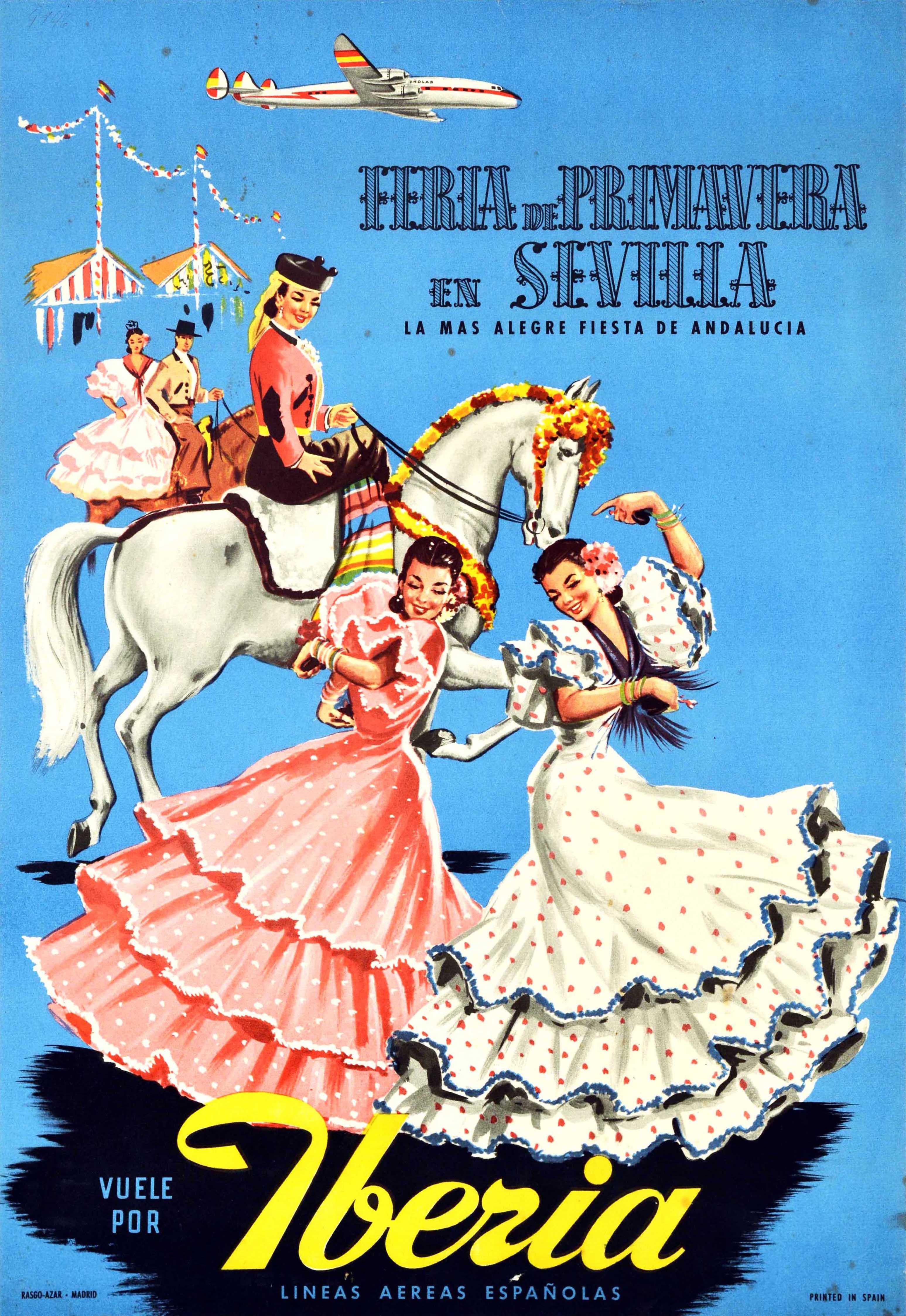 Unknown Print - Original Vintage Iberia Airlines Travel Poster Fiera De Primavera Sevilla Spain