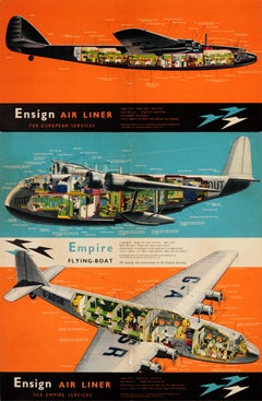 Original Vintage Imperial Airways Poster Empire Flying Boat & Ensign Air Liners