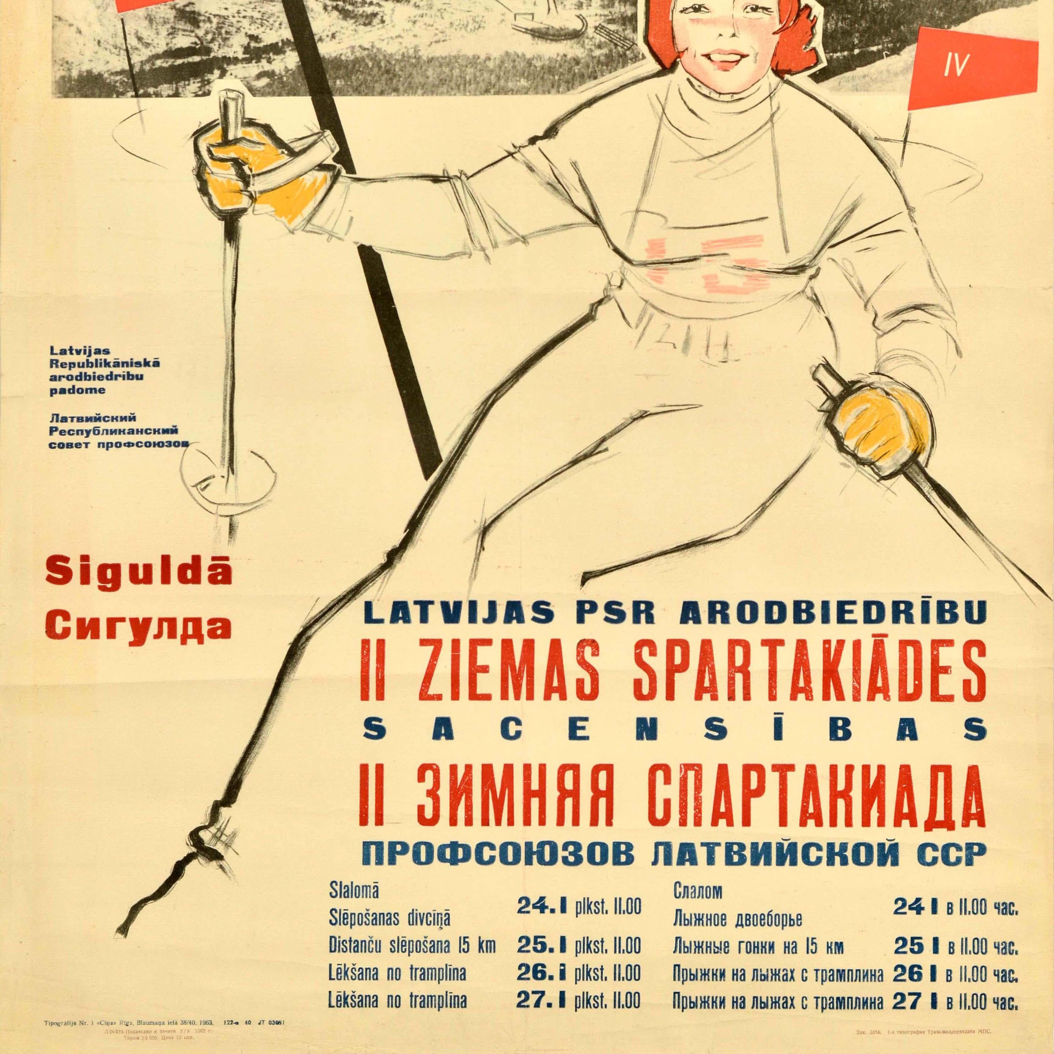 Affiche vintage originale d'événements sportifs internationaux d'hiver Spartakiad Latvia USSR en vente 1