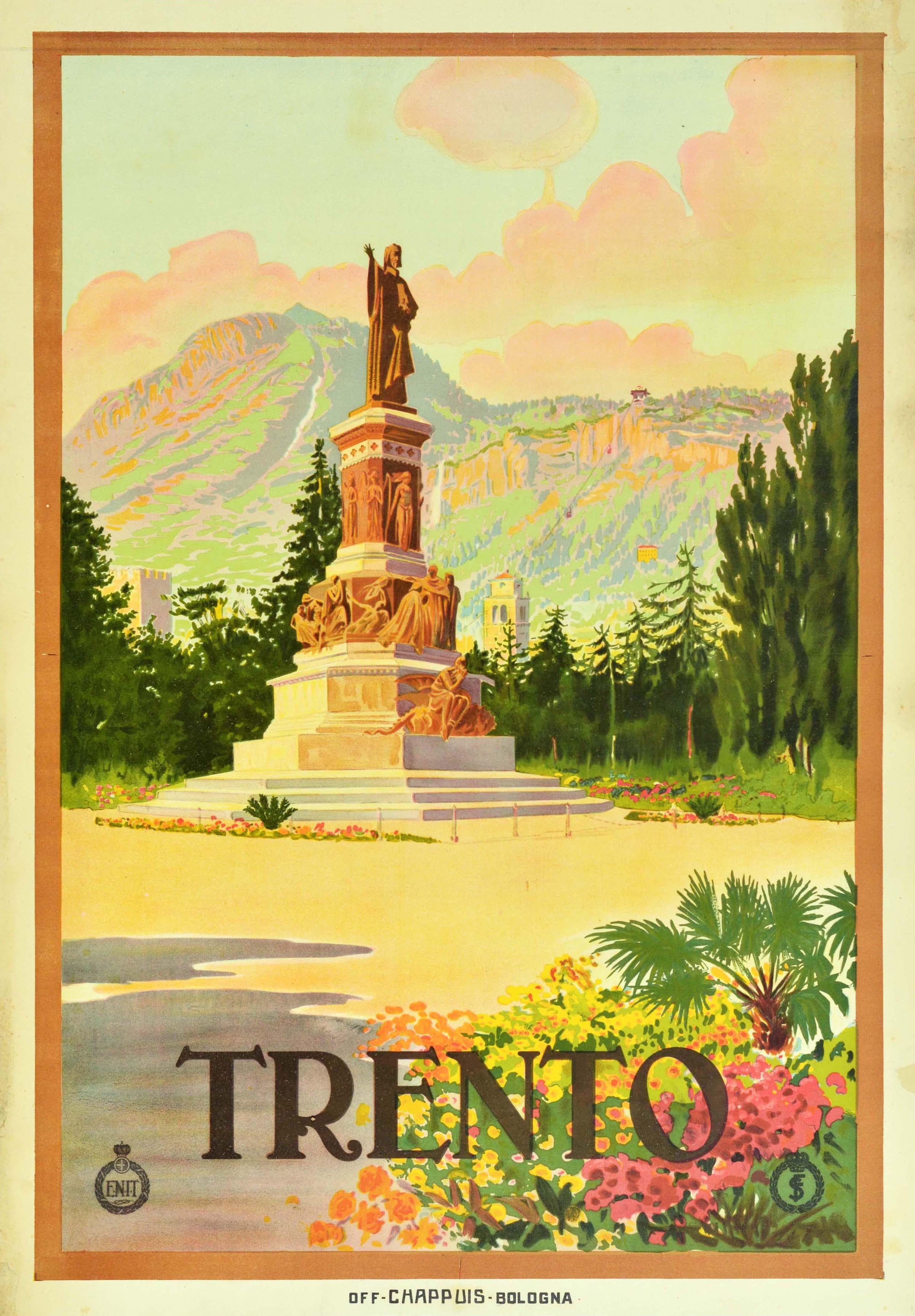 Unknown Print - Original Vintage Italy Travel Poster Trento Alps Monument To Dante ENIT Railways