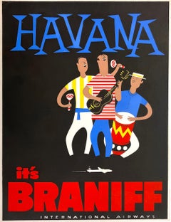 Original VIntage It's Braniff Havana Musical Trio - c1955 Poster Pre Castro