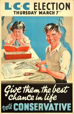 Original Vintage London County Council Poster Election Give Best Chance In Life