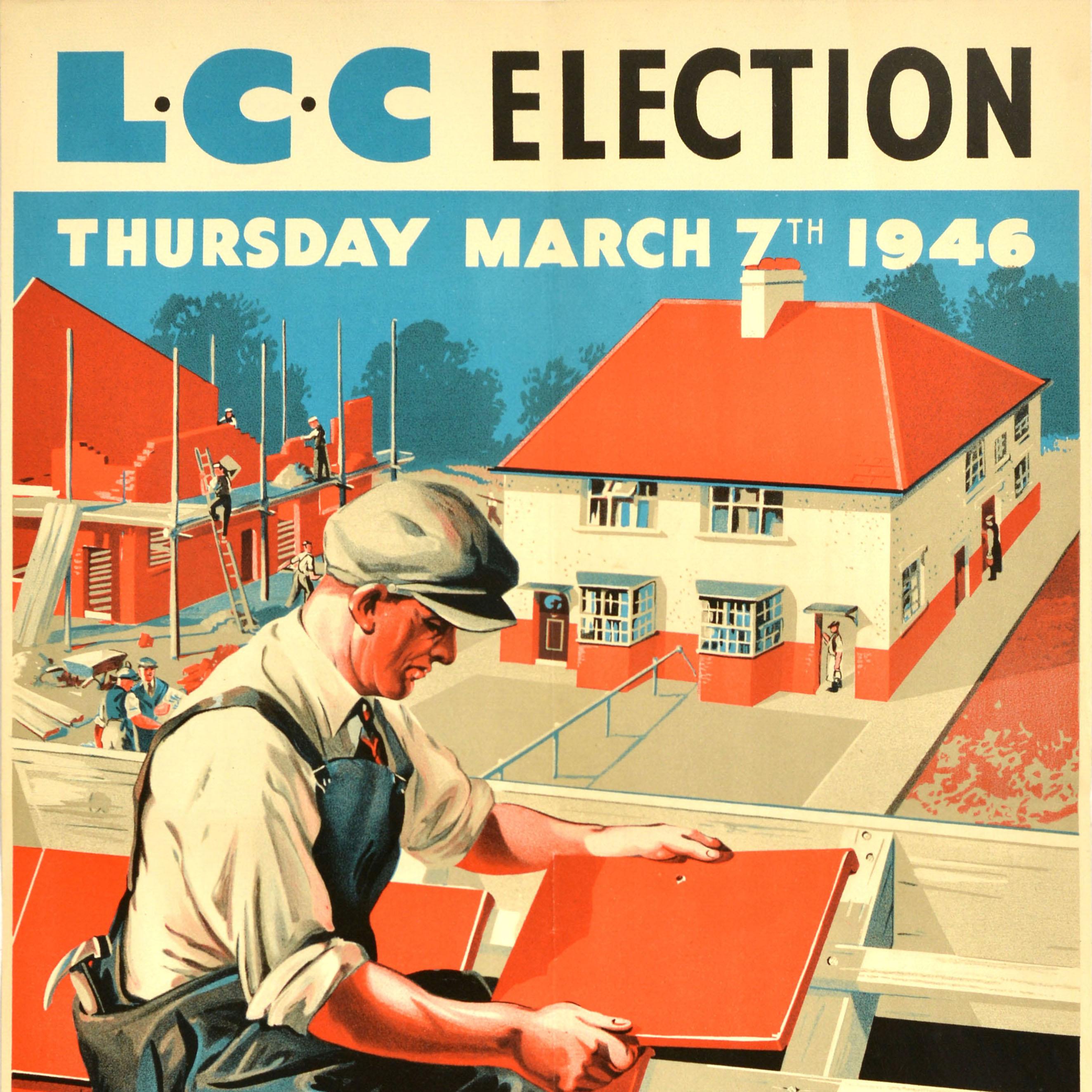 Original Vintage London County Council Poster Election Vote Conservative Union - Orange Print by Unknown