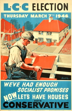 Original Vintage London County Council Poster Election Vote Conservative Union