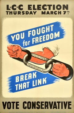 Original-Vintage-Poster, Londoner County Council, Freedom Vote, Conservative Election