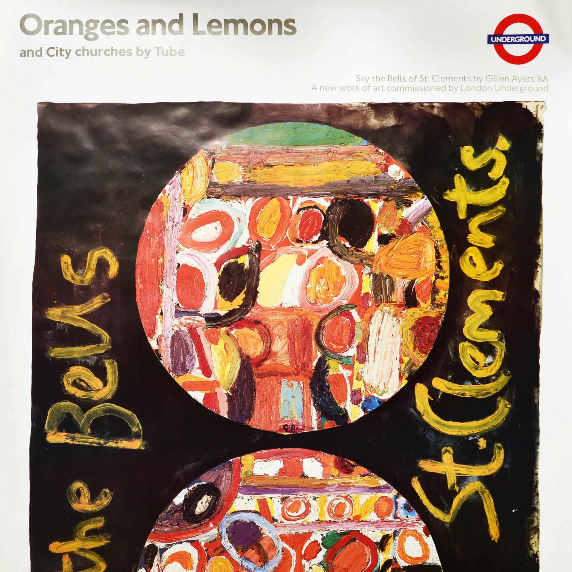 Original Vintage London Transport Poster Oranges And Lemons City Churches Design - Beige Print by Unknown