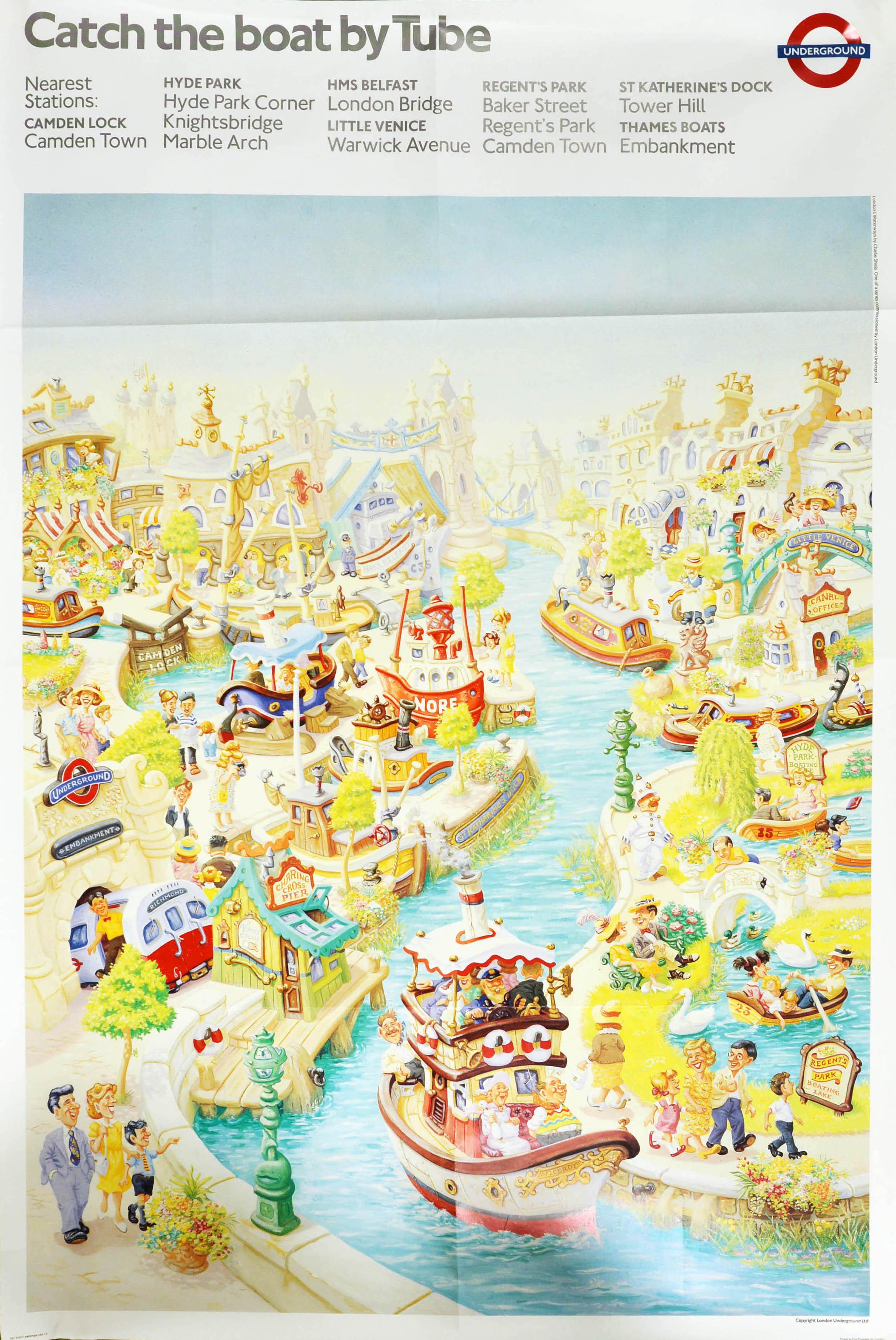 Unknown Print - Original Vintage London Underground Poster Catch The Boat By Tube Thames Design