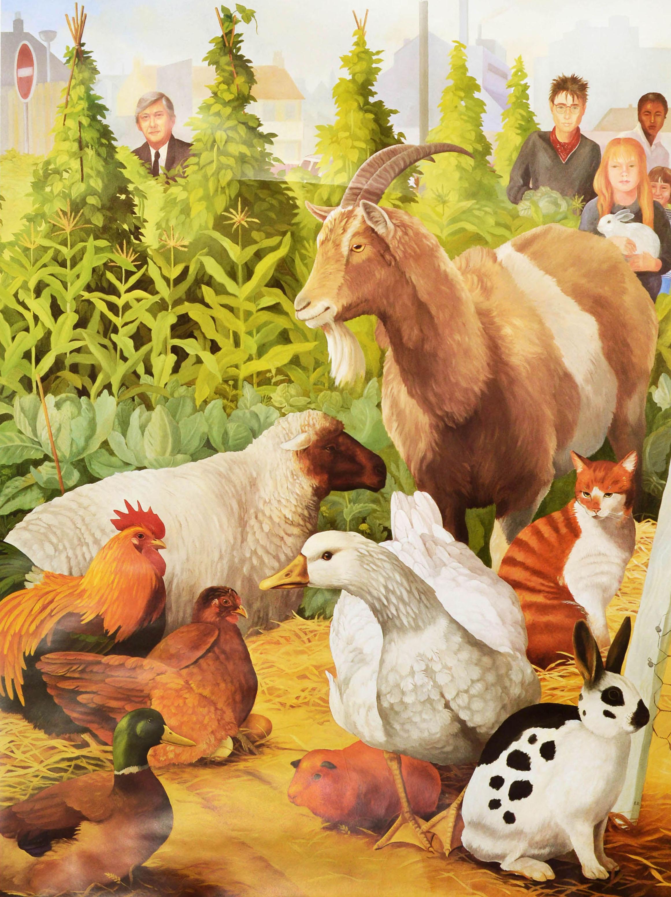 Original-Vintage-Poster Londoner U-Bahn-Poster „Stadt Bauernhöfe“ von Tube Design, Tierkunst – Print von Unknown