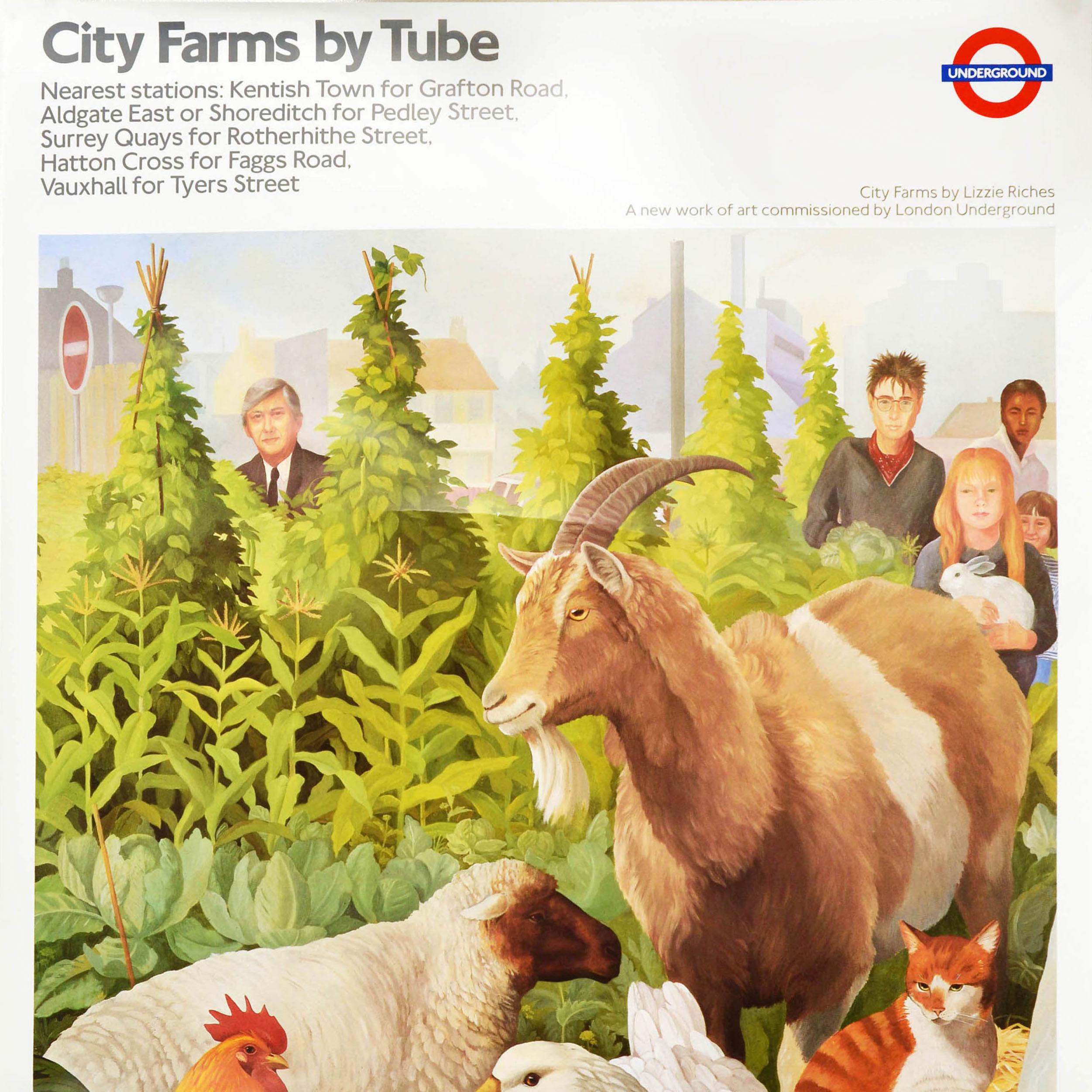 Original-Vintage-Poster Londoner U-Bahn-Poster „Stadt Bauernhöfe“ von Tube Design, Tierkunst (Beige), Print, von Unknown