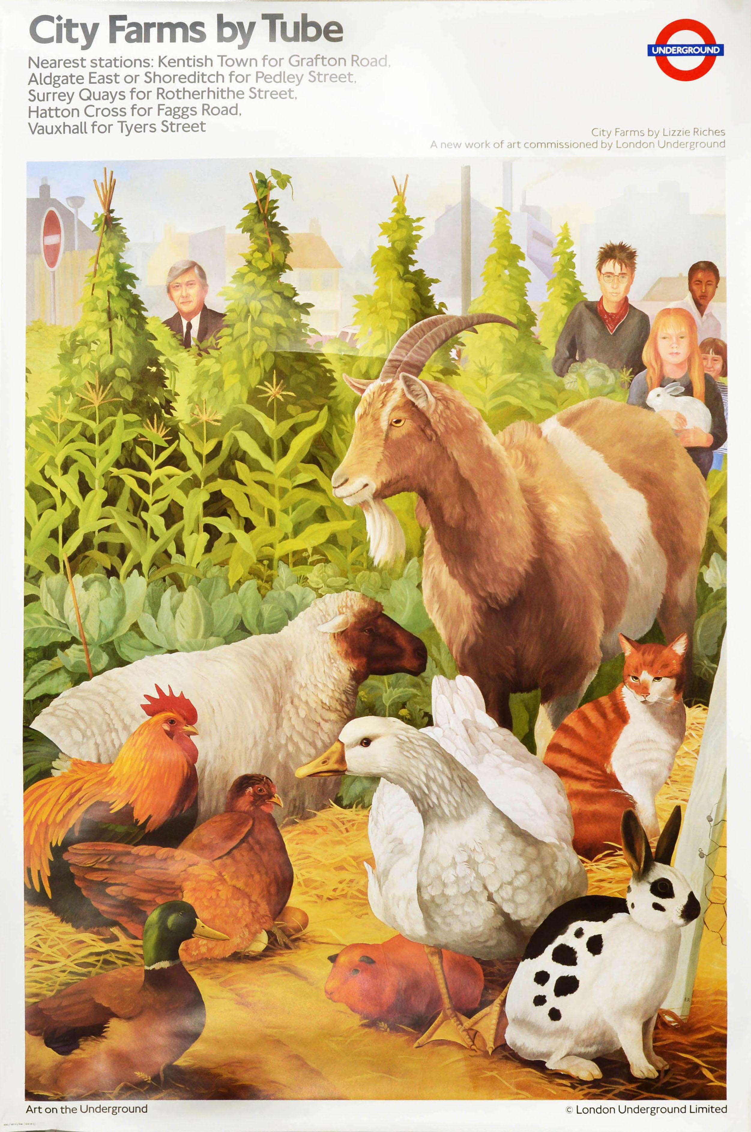 Unknown Print - Original Vintage London Underground Poster City Farms By Tube Design Animals Art