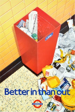 Original Vintage London Underground Poster Better In Than Out Litter Tube Design