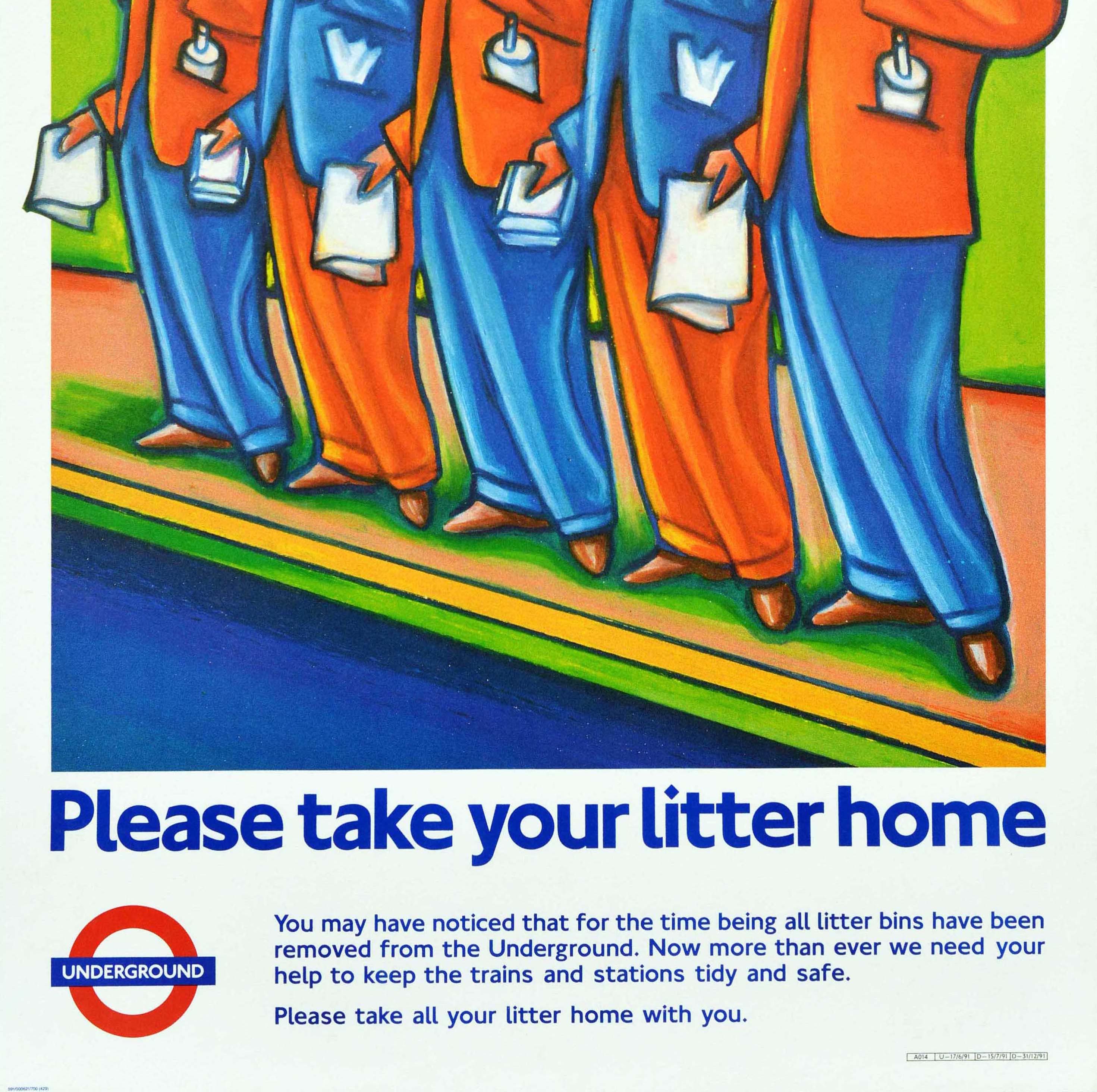 Original vintage London Underground poster - Please take your litter home You may have noticed that for the time being all litter bins have been removed from the Underground. Now more than ever we need your help to keep the trains and stations tidy