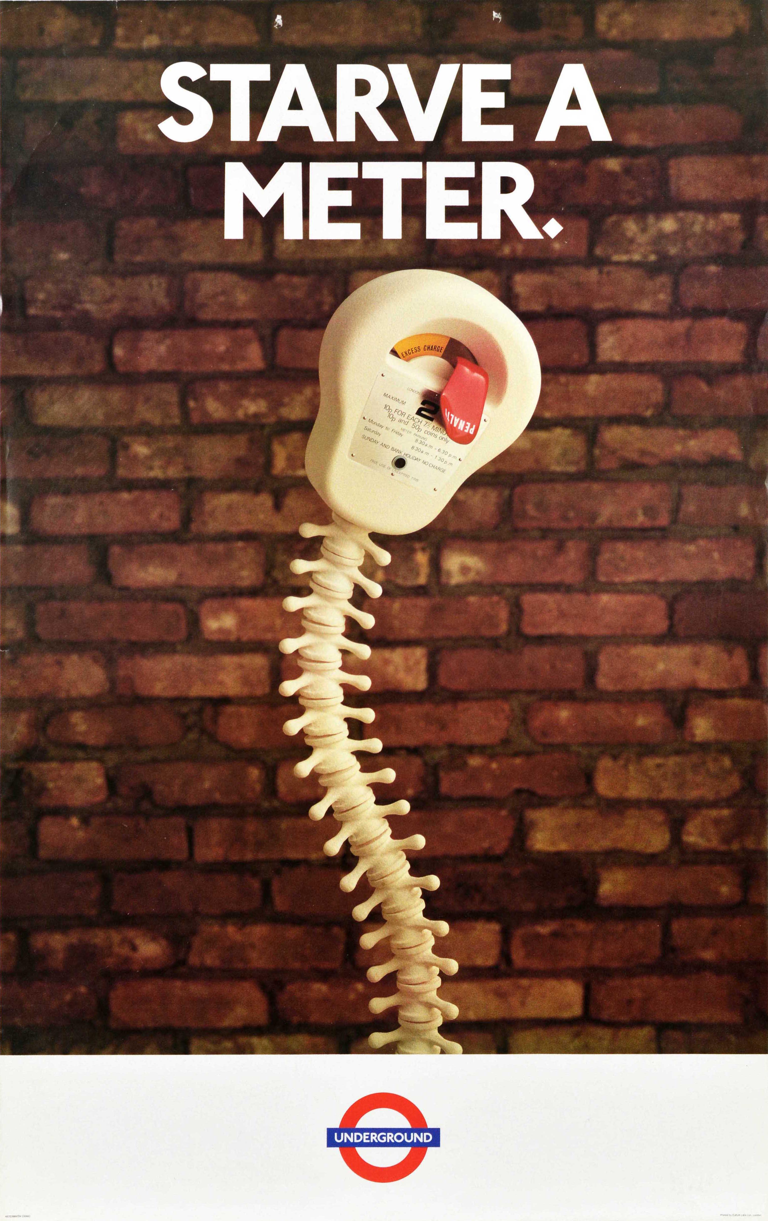 Unknown Print - Original Vintage London Underground Poster LT Starve A Meter Skeleton Parking