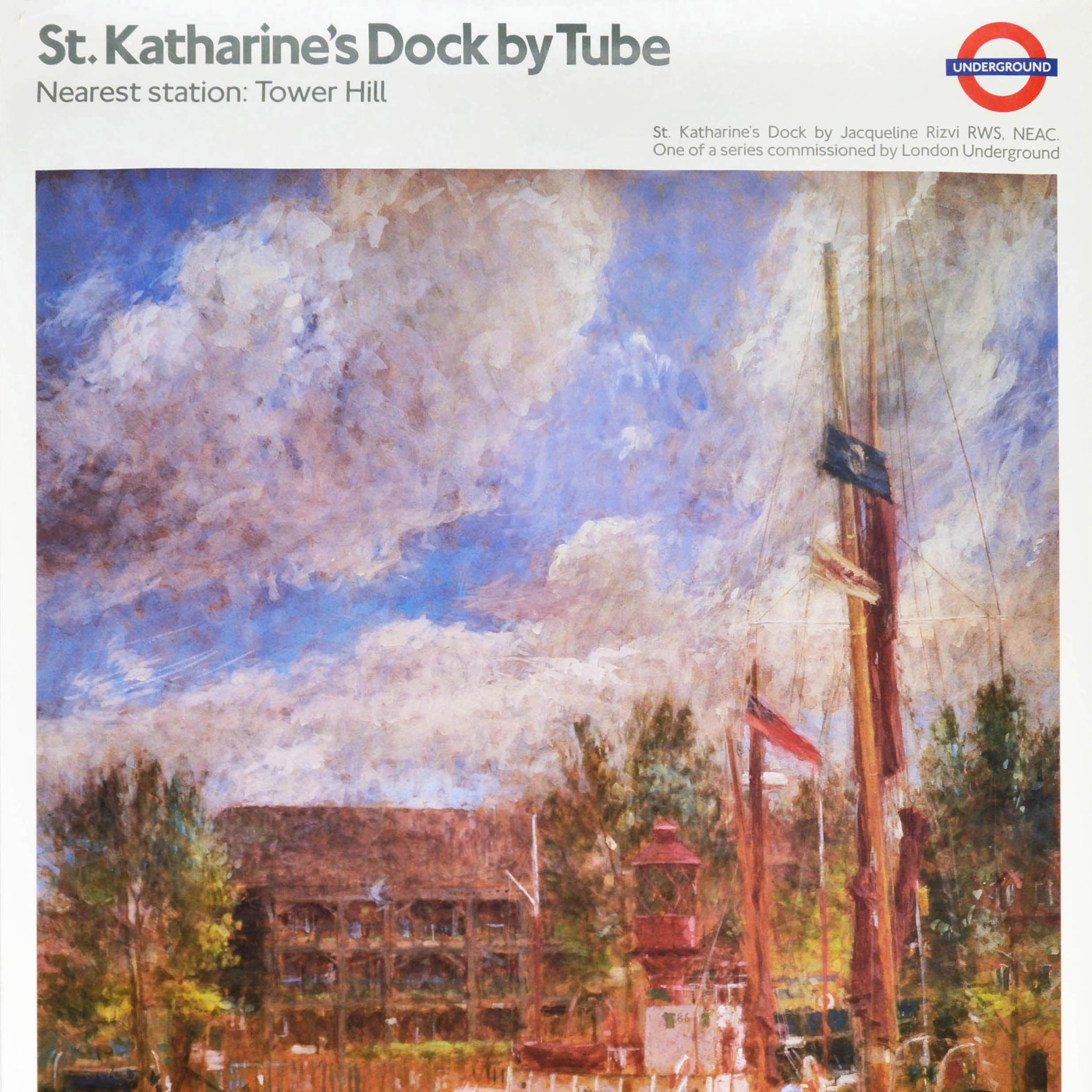 Original Vintage London Underground Poster St Katharines Docks Tower Thames Art - Gray Print by Unknown