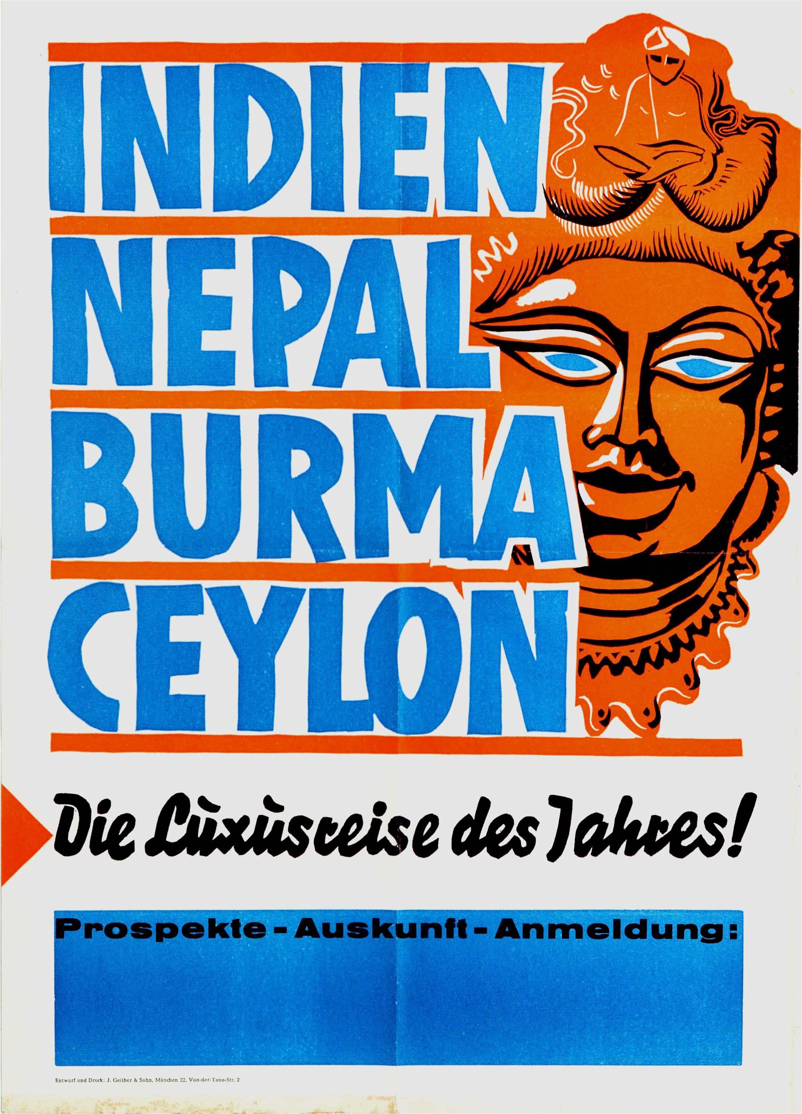 Unknown Print - Original Vintage Luxury Cruise Travel Poster India Nepal Burma Ceylon Buddha Art