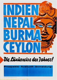 Original Vintage Luxury Cruise Travel Poster India Nepal Burma Ceylon Buddha Art
