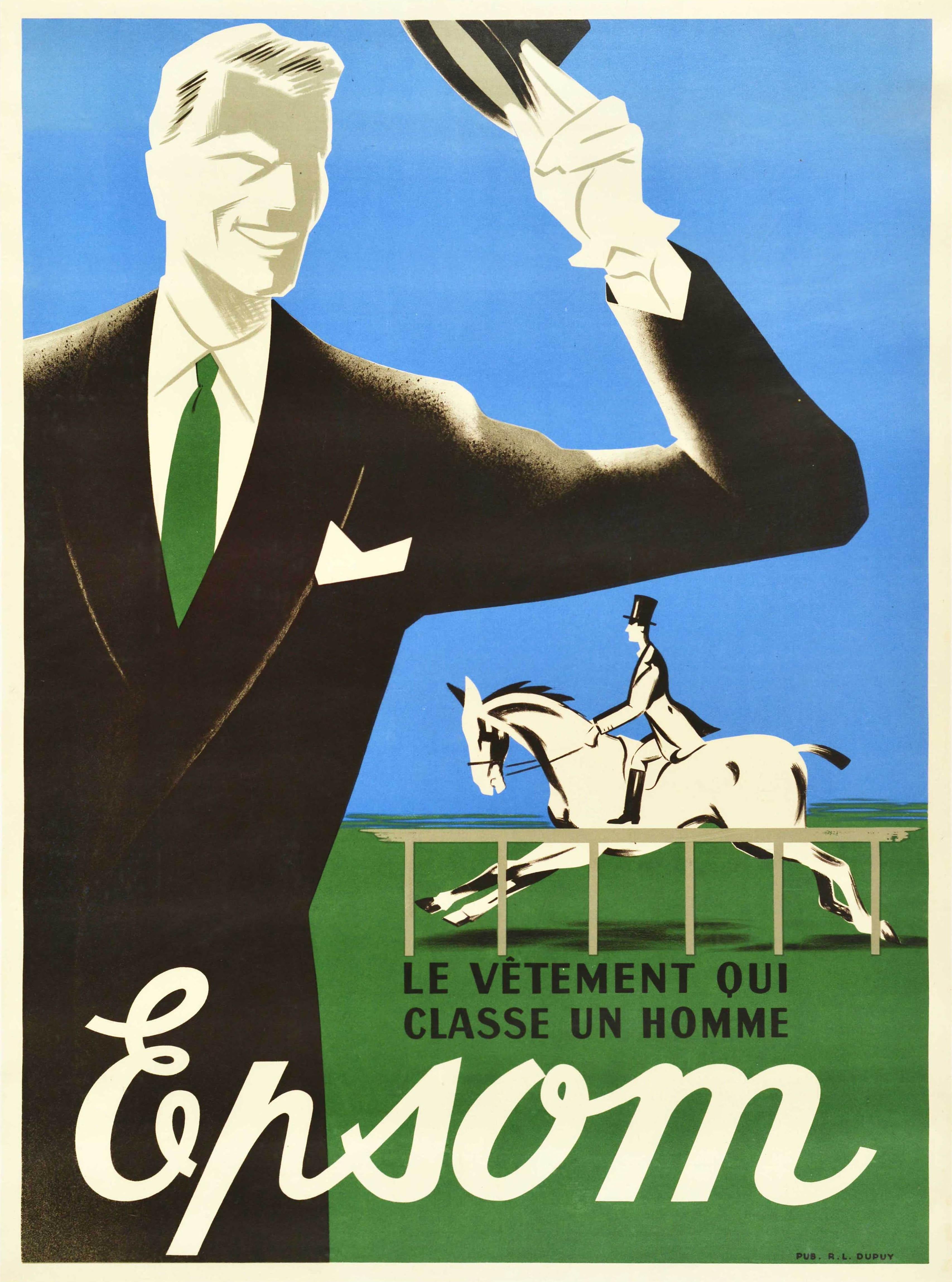 Original Vintage Herren-Modeplakat „Un Homme Epsom Man Style“, Pferderennen-Design