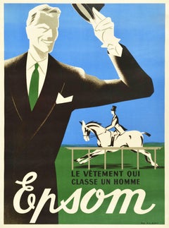 Unknown - Original Vintage Men's Fashion Poster Un Homme Epsom Man Style  Horse Race Design For Sale at 1stDibs