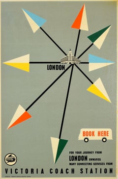 Original Vintage Midcentury Travel Poster London Victoria Coach Station Art Deco