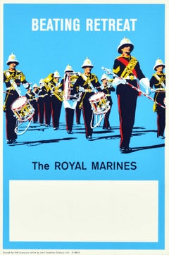 Original Retro Military Poster Beating Retreat The Royal Marines Marching Band