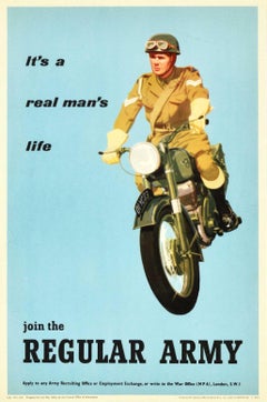 Original Retro Military Poster Join The Regular Army Real Man's Life Motorbike