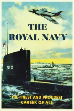 Original Vintage Military Poster The Royal Navy Fine Proud Career Submarine Ship