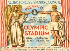 Original Vintage Military Poster Track And Field Allied Forces Sports Council