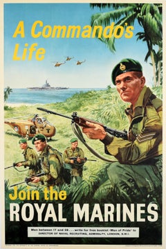 Original Vintage Military Recruitment Poster Commando Life Join Royal Marines 