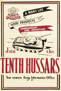 Original Retro Military Recruitment Poster Join The Tenth Hussars British Army