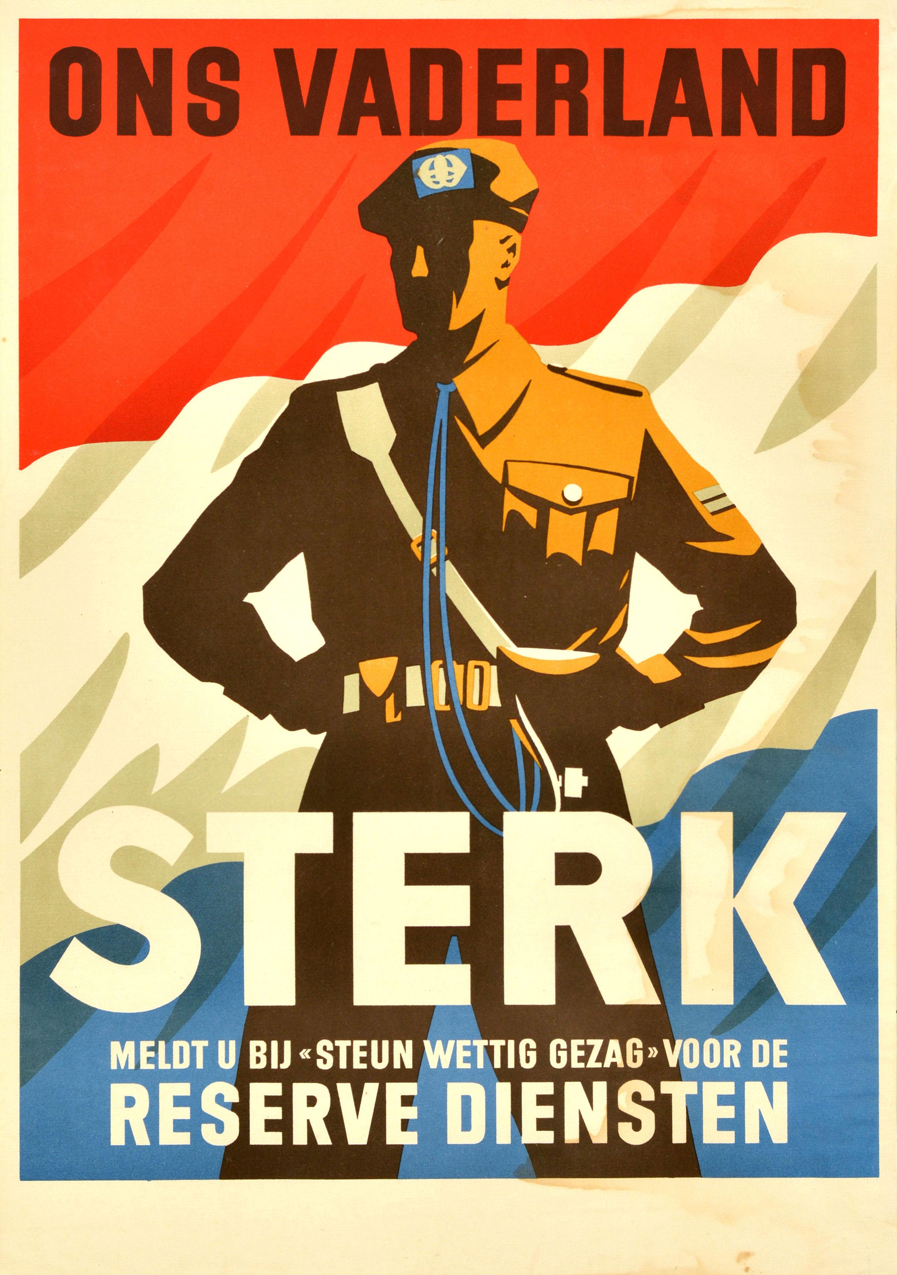 Print Unknown - Affiche vintage originale de recrutement militaire « Our Homeland is strong Netherlands »