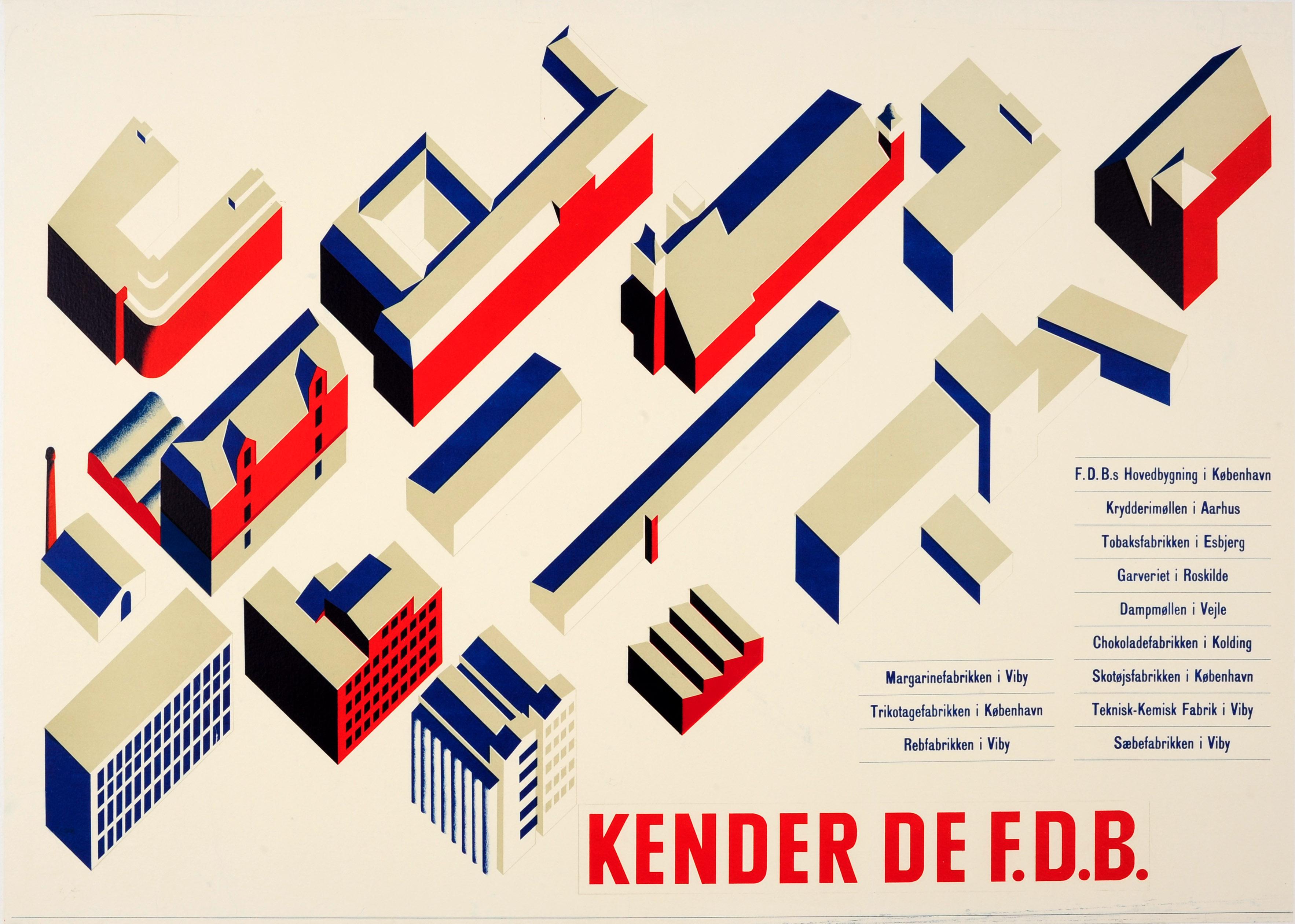Unknown Print - Original Vintage Modernist Design Architecture Poster Kender De FDB (Coop Amba)