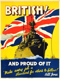 Original Vintage Motivation Poster British And Proud Of It Bill Jones Union Jack