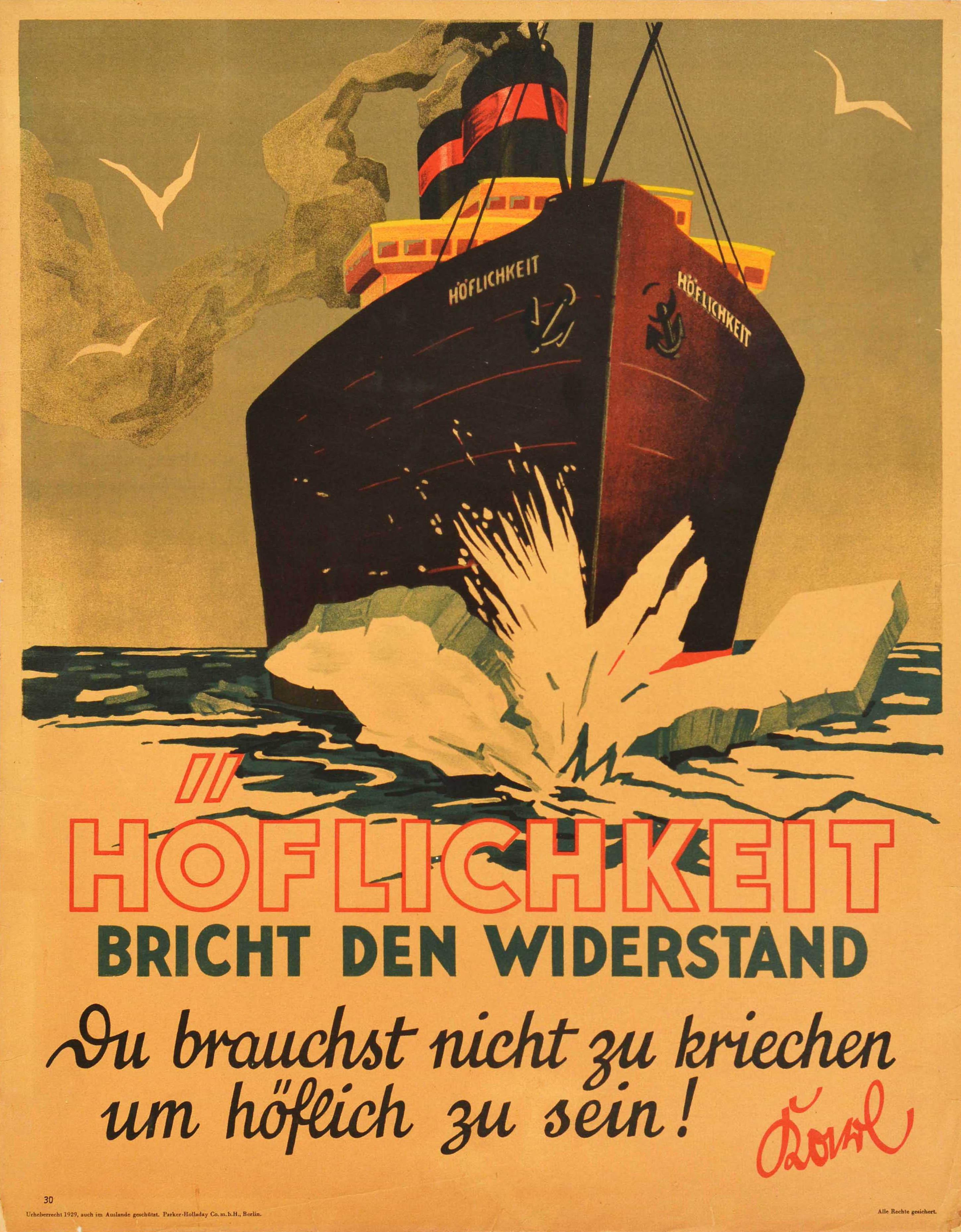 Unknown Print - Original Vintage Motivation Poster Hoflichkeit Courtesy Breaks Resistance Quote
