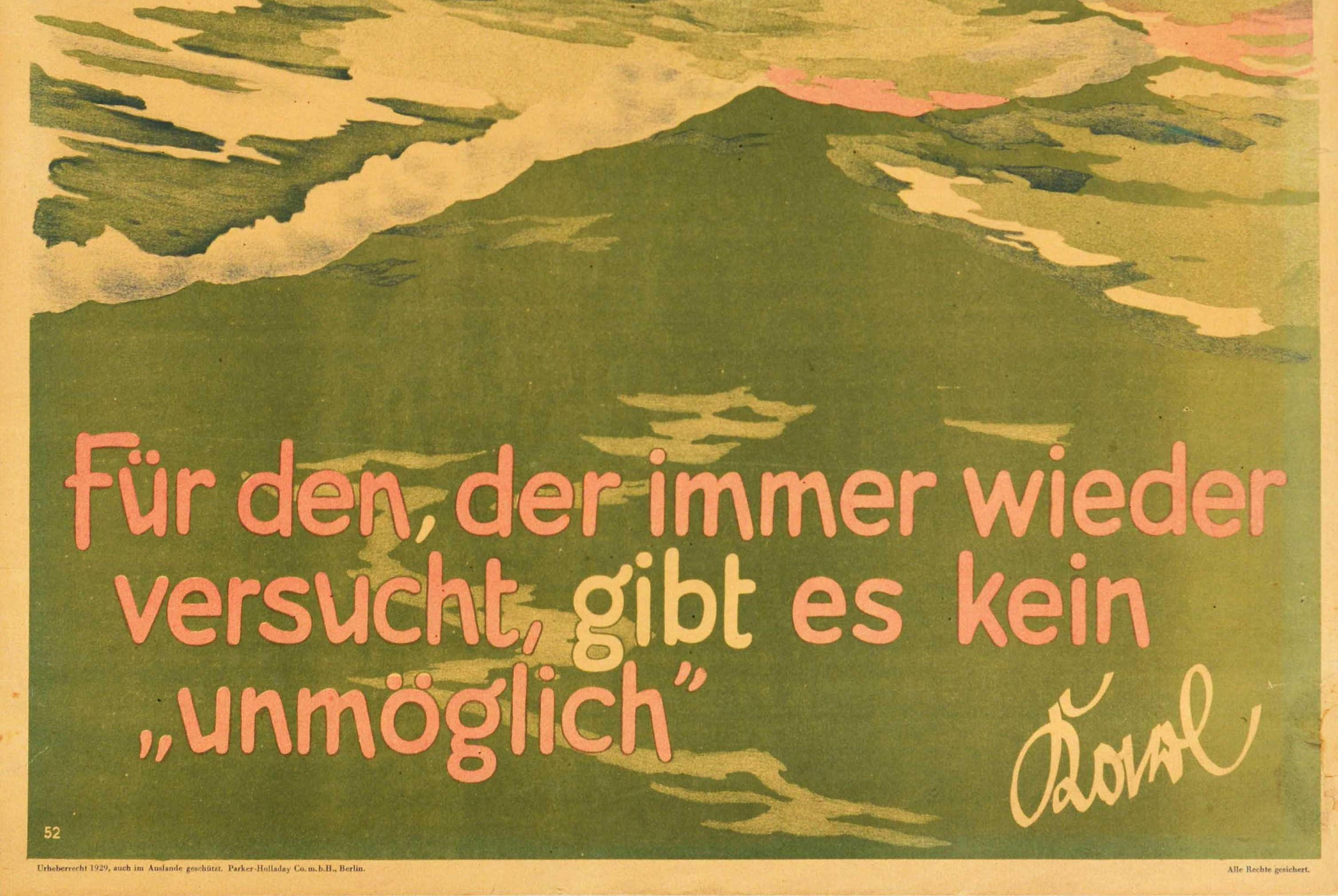 Original Vintage Motivationsplakat „ Nothing Is Impossible Unmoglich“, ovales Zitat, Original (Braun), Print, von Unknown