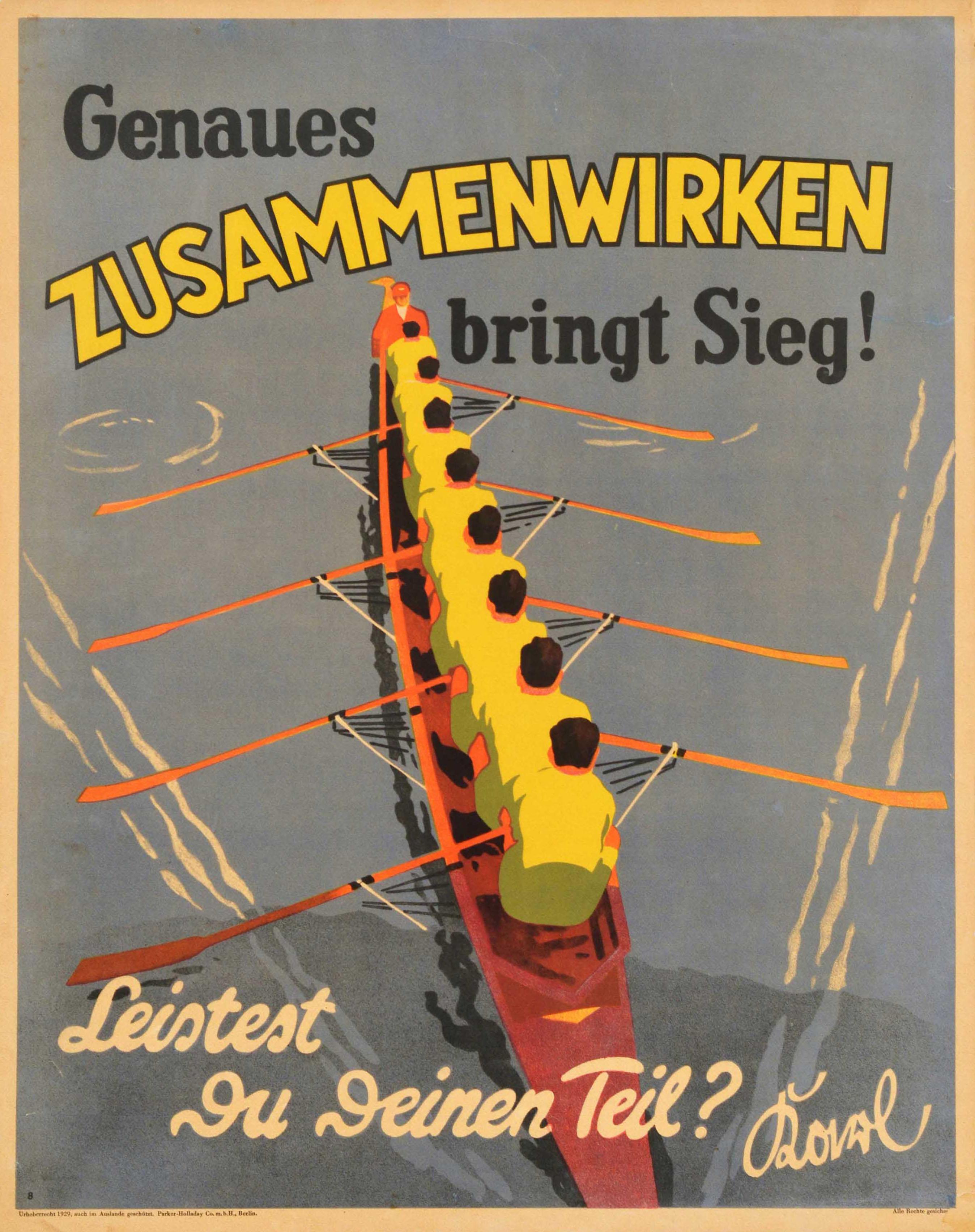 Print di Unknown - Poster motivazionale originale d'epoca Zusammenwirken Work Together Victory Rowing