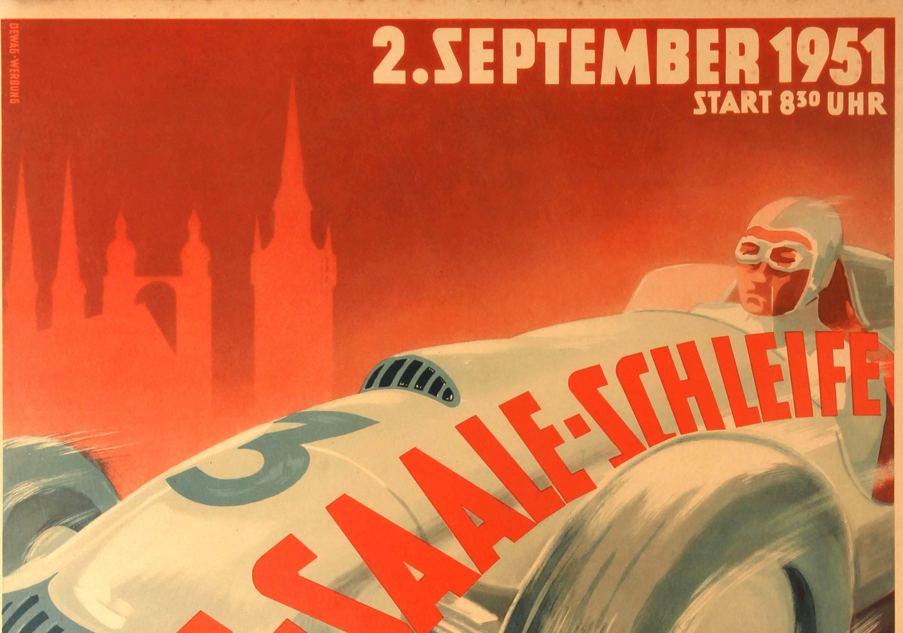 Original Vintage Motor Car Racing Event Poster For The 1951 Halle Saale Schleife - Print by Unknown