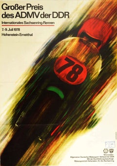 Original Vintage Motor Sport Poster DDR Motorcycle Race Sachsenring Germany GDR