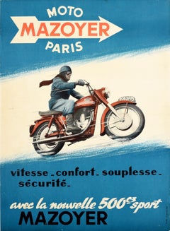 Affiche publicitaire originale vintage Mazoyer Moto Paris Motorcyle