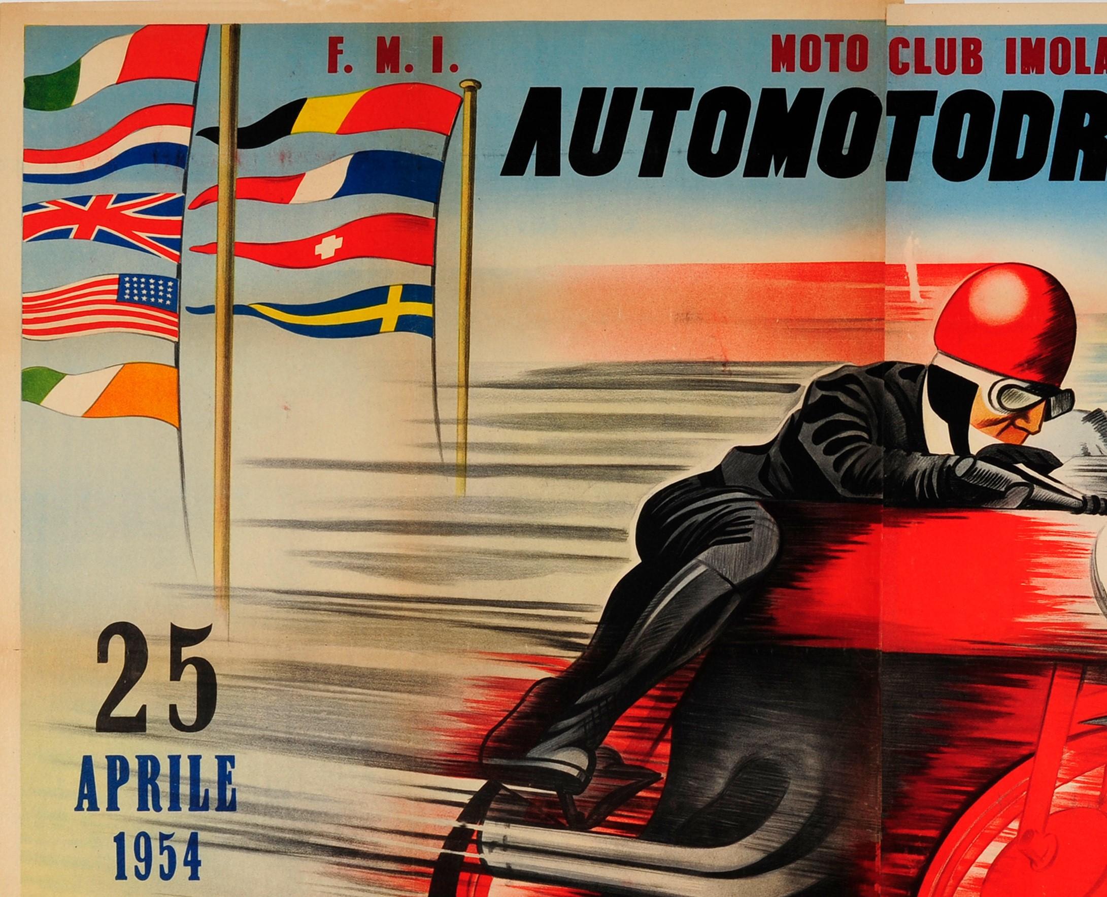 Original Vintage Motorcycle Racing Poster For Automotodromo Di Imola Coppa D'Oro - Print by Unknown