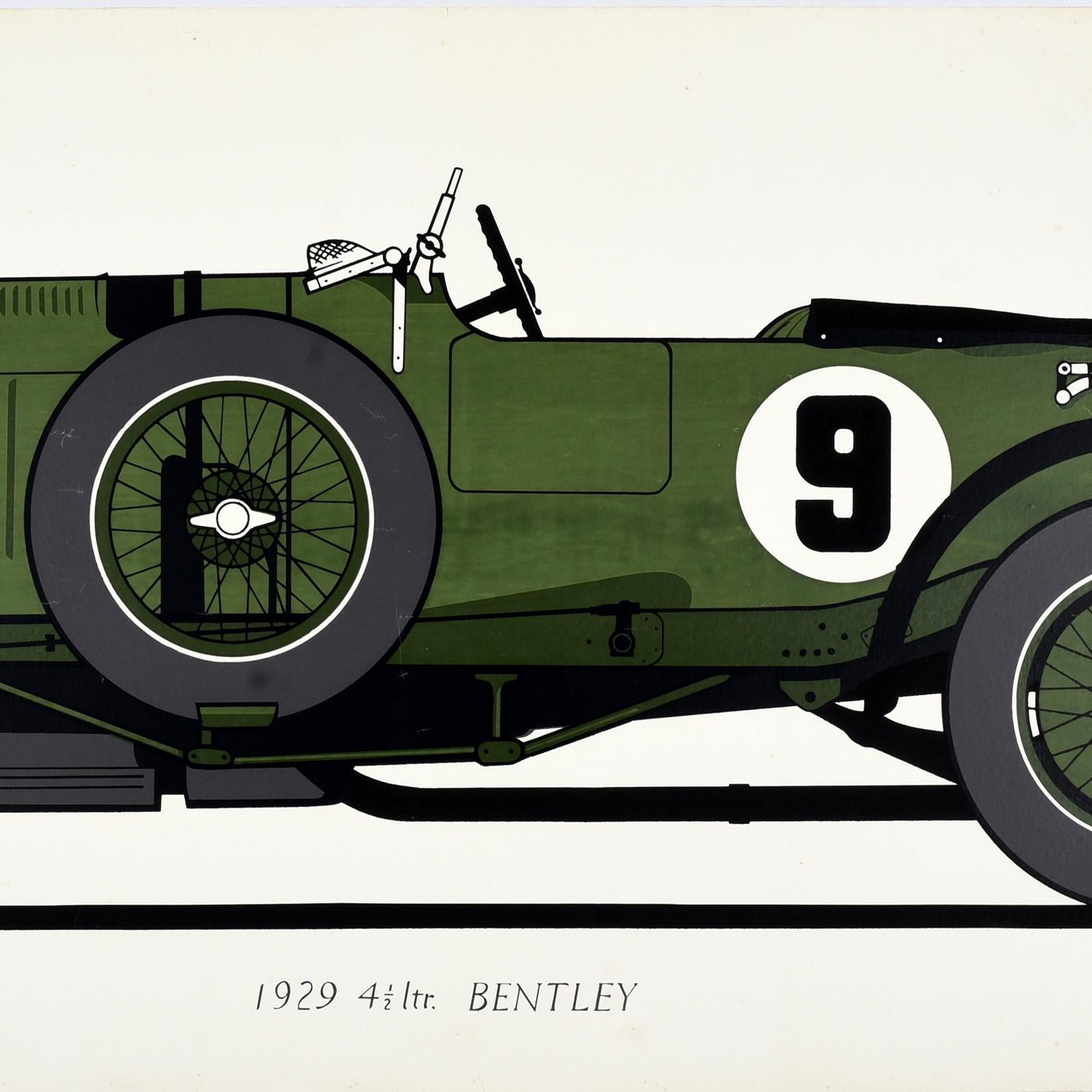 Poster originale d'epoca sugli sport motoristici Bentleys 1929 4 1/2 Litre Racing Car Sport - Print Grigio di Unknown