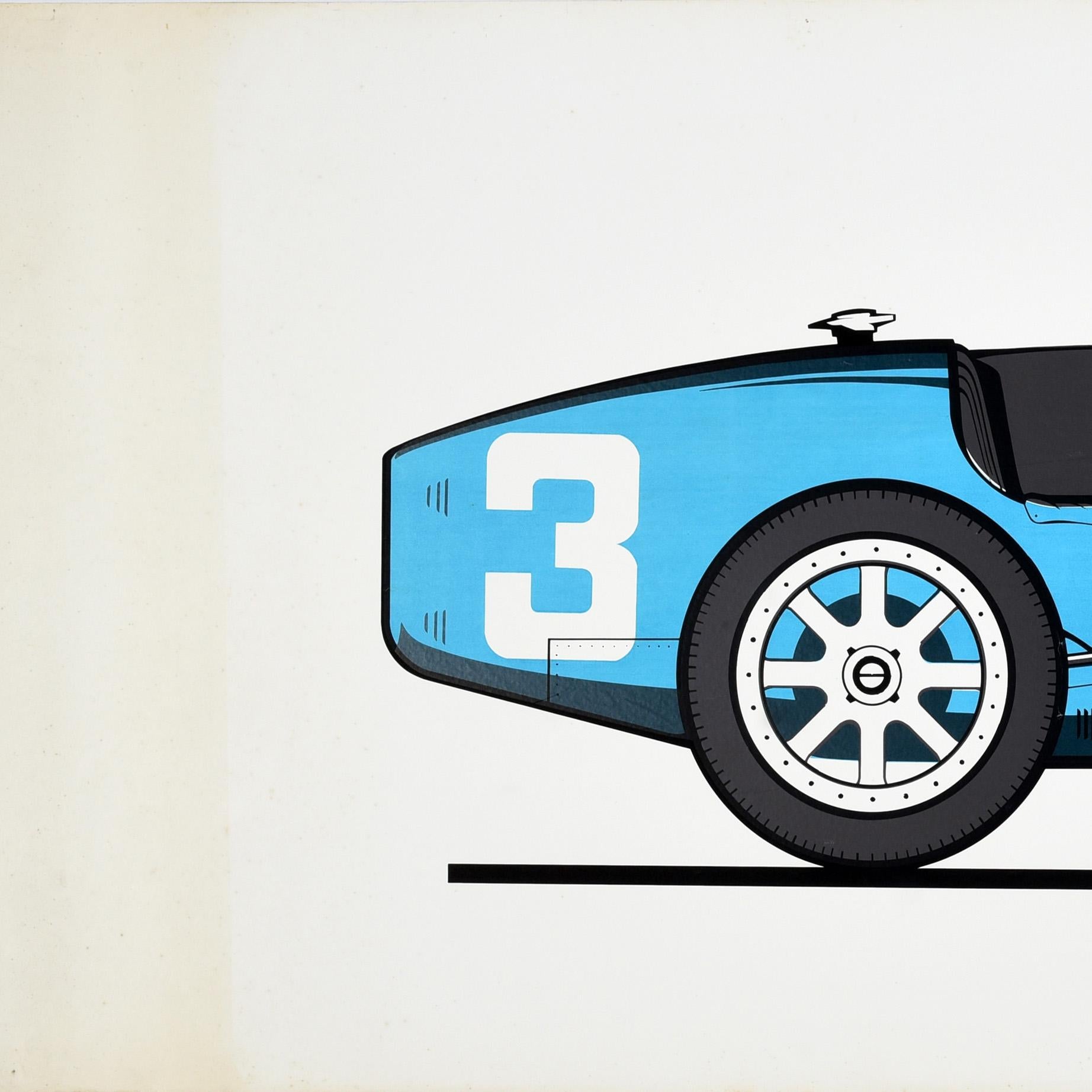 Poster originale d'epoca sul motorsport Bugatti 1924 Type 35 Racing Car Sport Blu - Print di Unknown