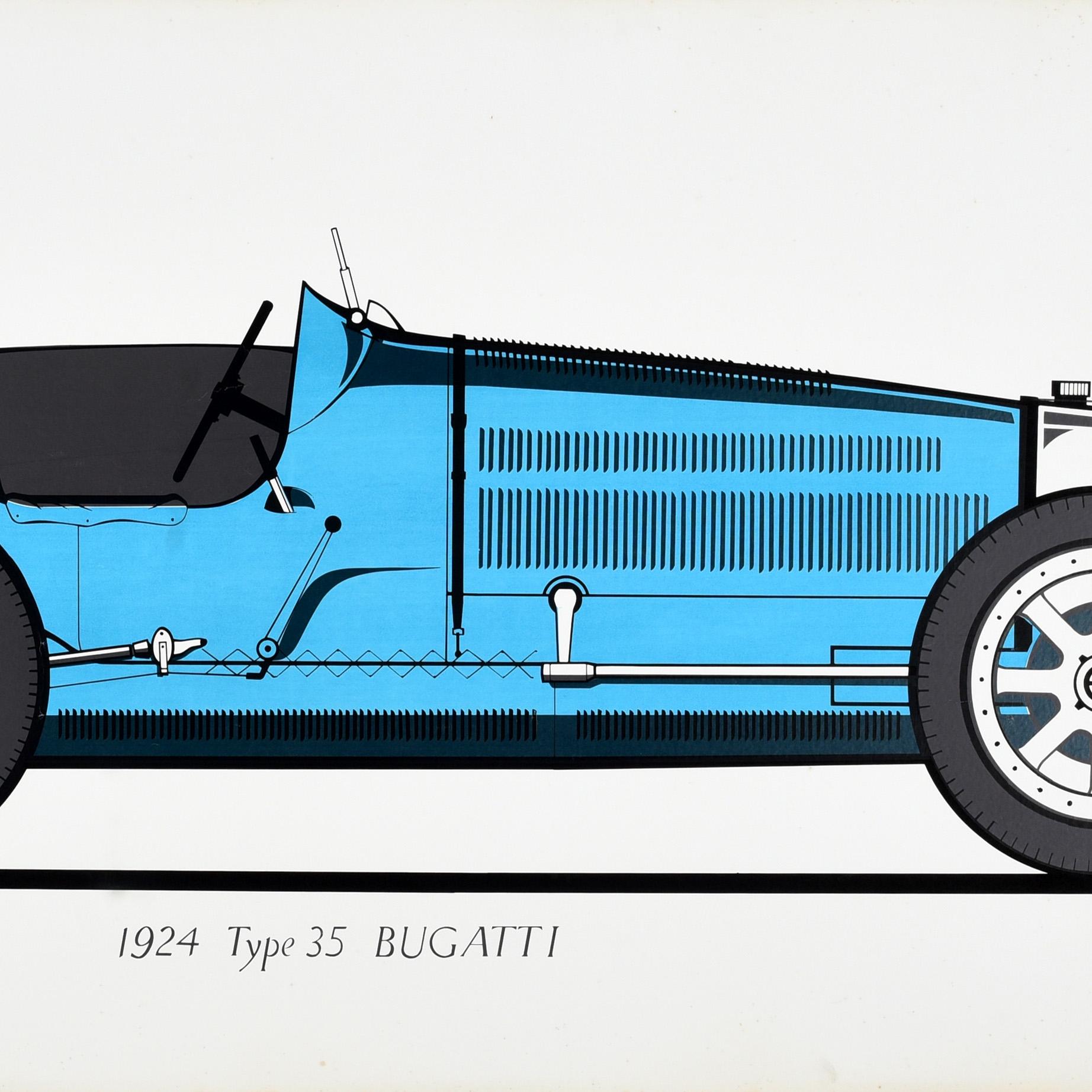 Poster originale d'epoca sul motorsport Bugatti 1924 Type 35 Racing Car Sport Blu - Print Grigio di Unknown