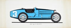 Original Vintage Motorsport Poster Bugatti 1924 Type 35 Racing Car Sport Blue