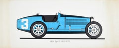 Poster originale d'epoca sul motorsport Bugatti 1924 Type 35 Racing Car Sport Blu