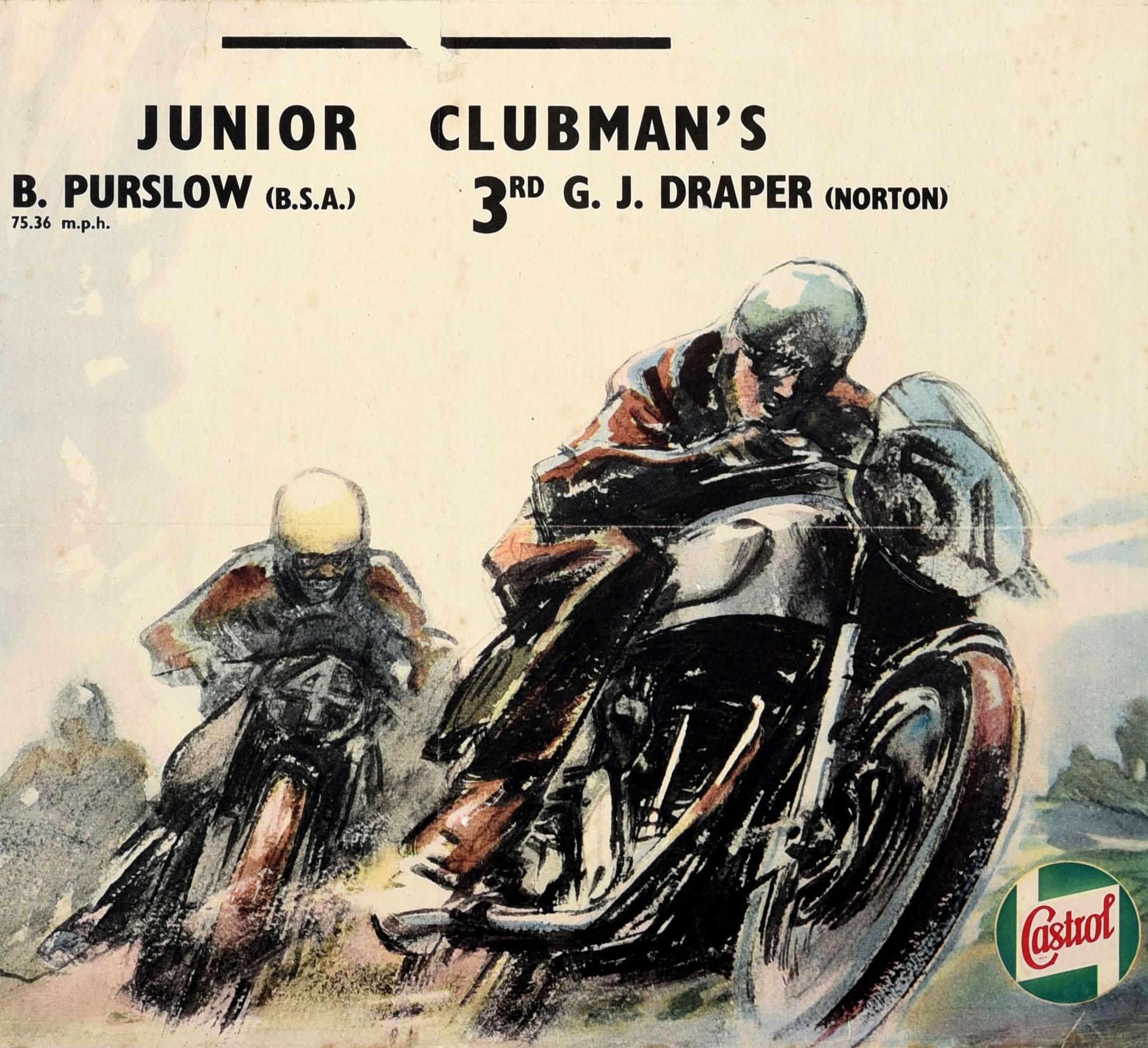 Original Vintage Motorsport Poster Castrol Wins 1951 Isle Of Man TT Races - Print by Unknown